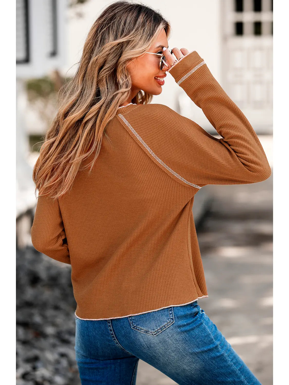 Textured Round Neck Long Sleeve Top