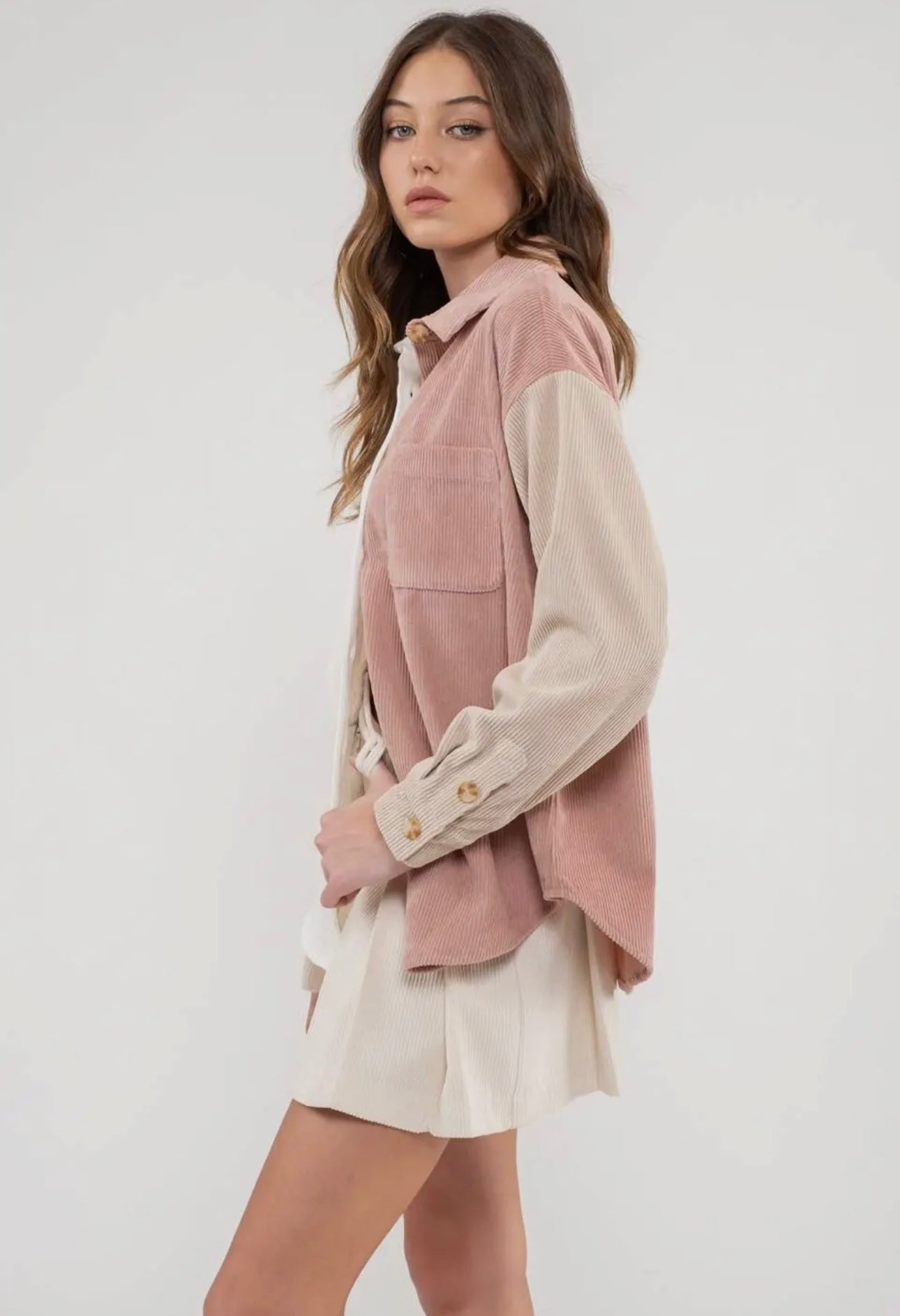 Corduroy Blush Color Block Shacket