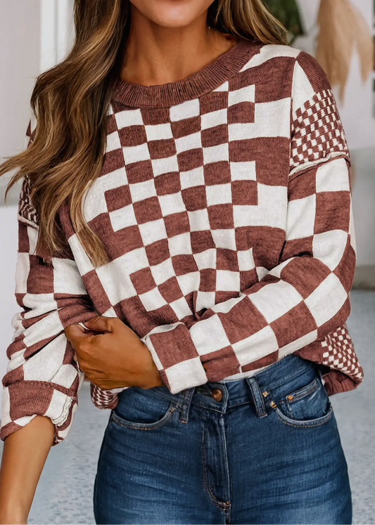 Cinnamon Spice Checkered Sweater