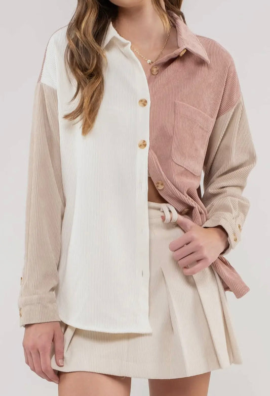 Corduroy Blush Color Block Shacket