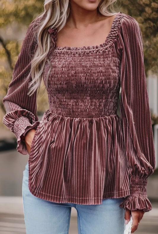 Pink Velvet Babydoll Blouse