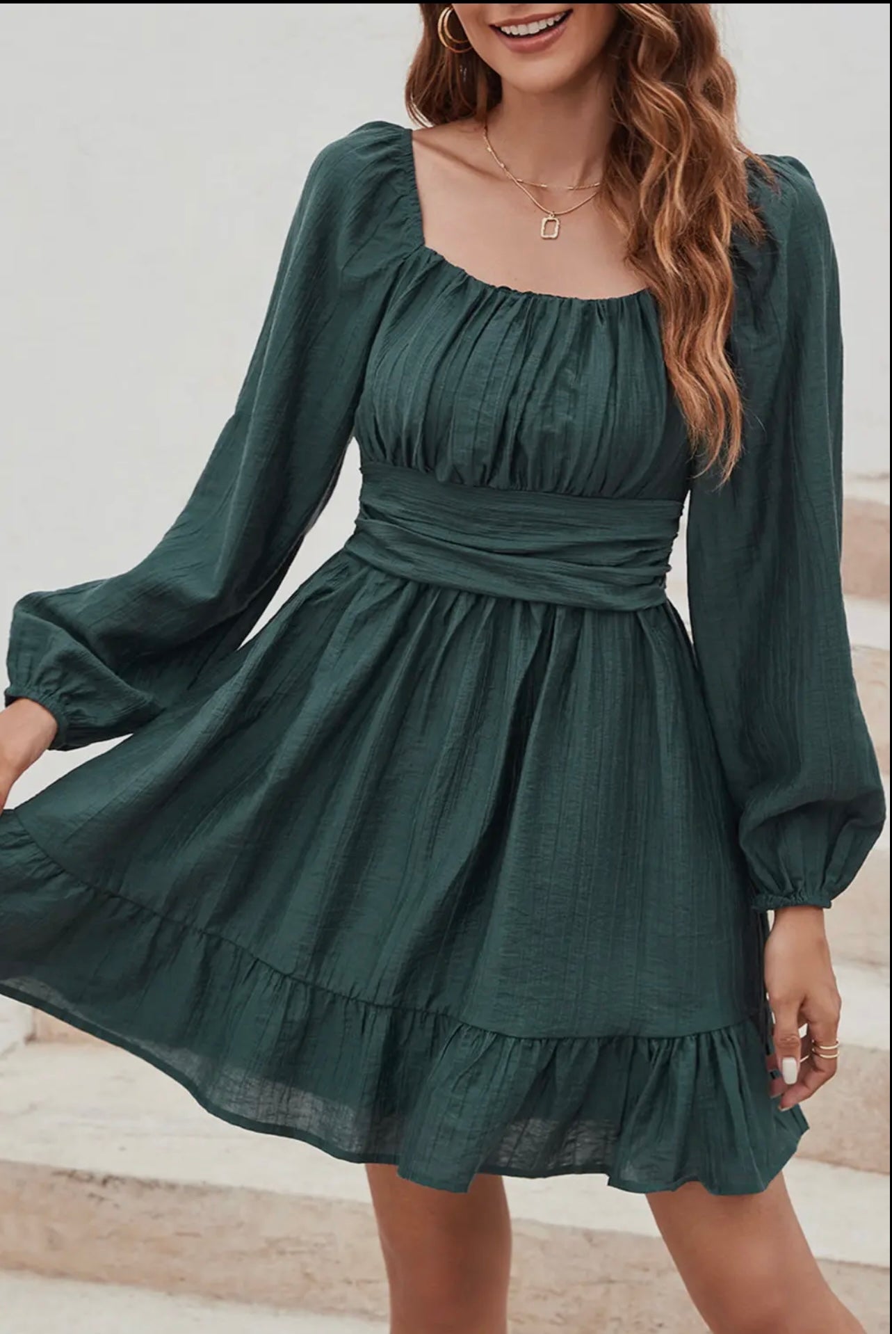 Square neck Puff Sleeve Midi dress