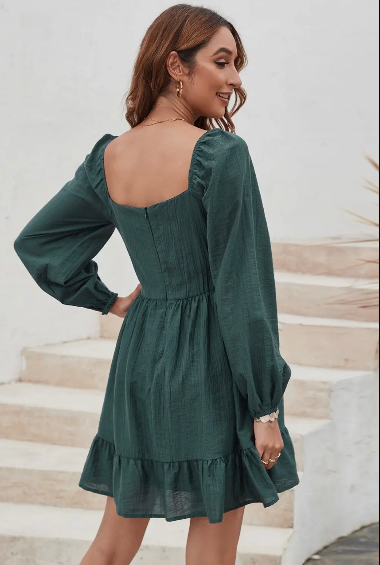 Square neck Puff Sleeve Midi dress