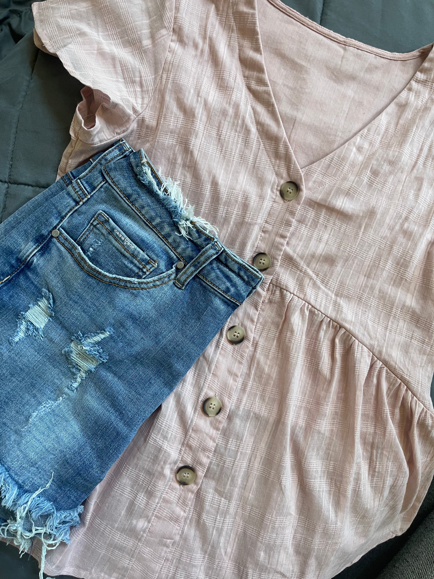 Mid-Rise Distressed Denim Shorts