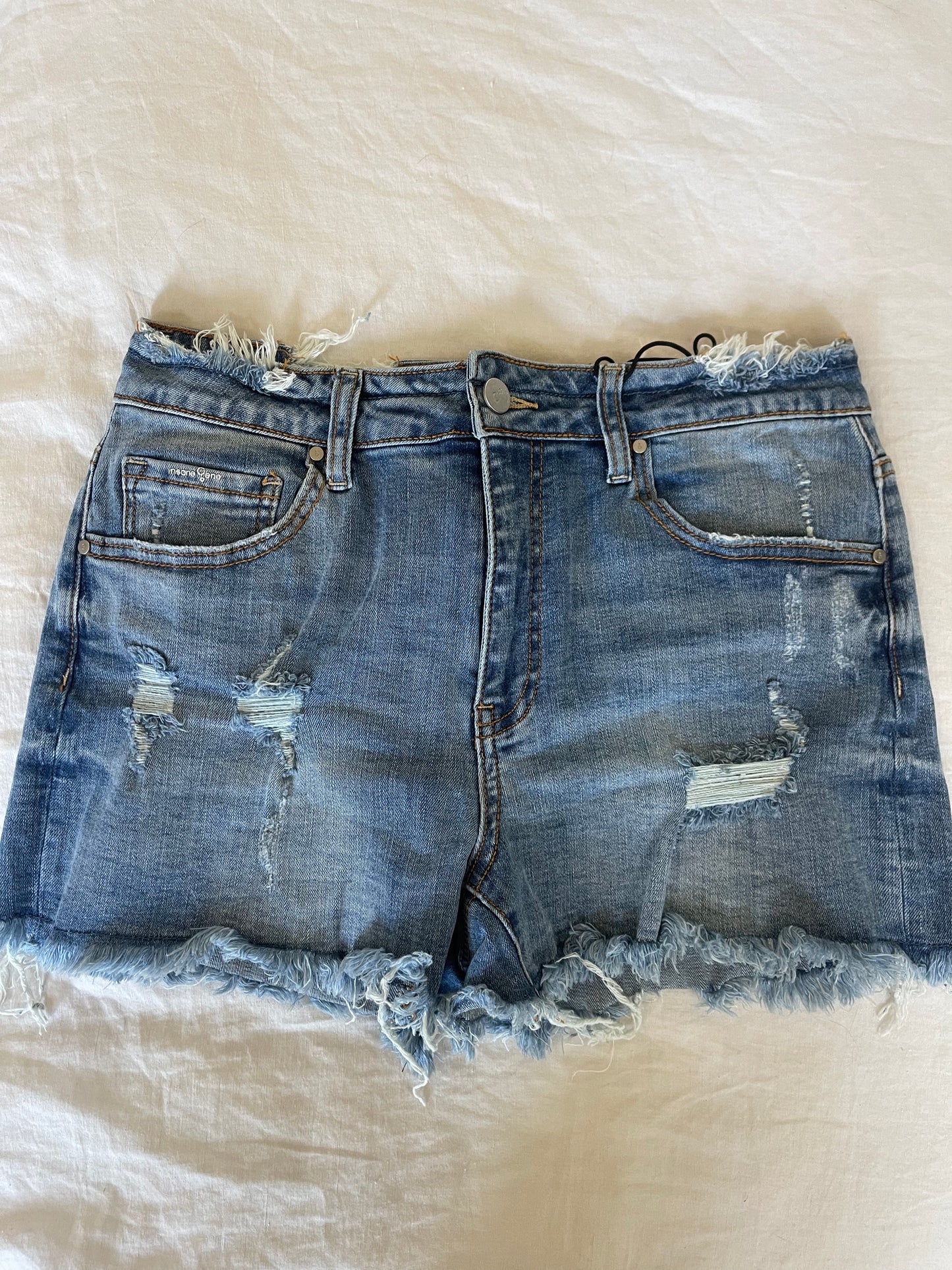 Mid-Rise Distressed Denim Shorts