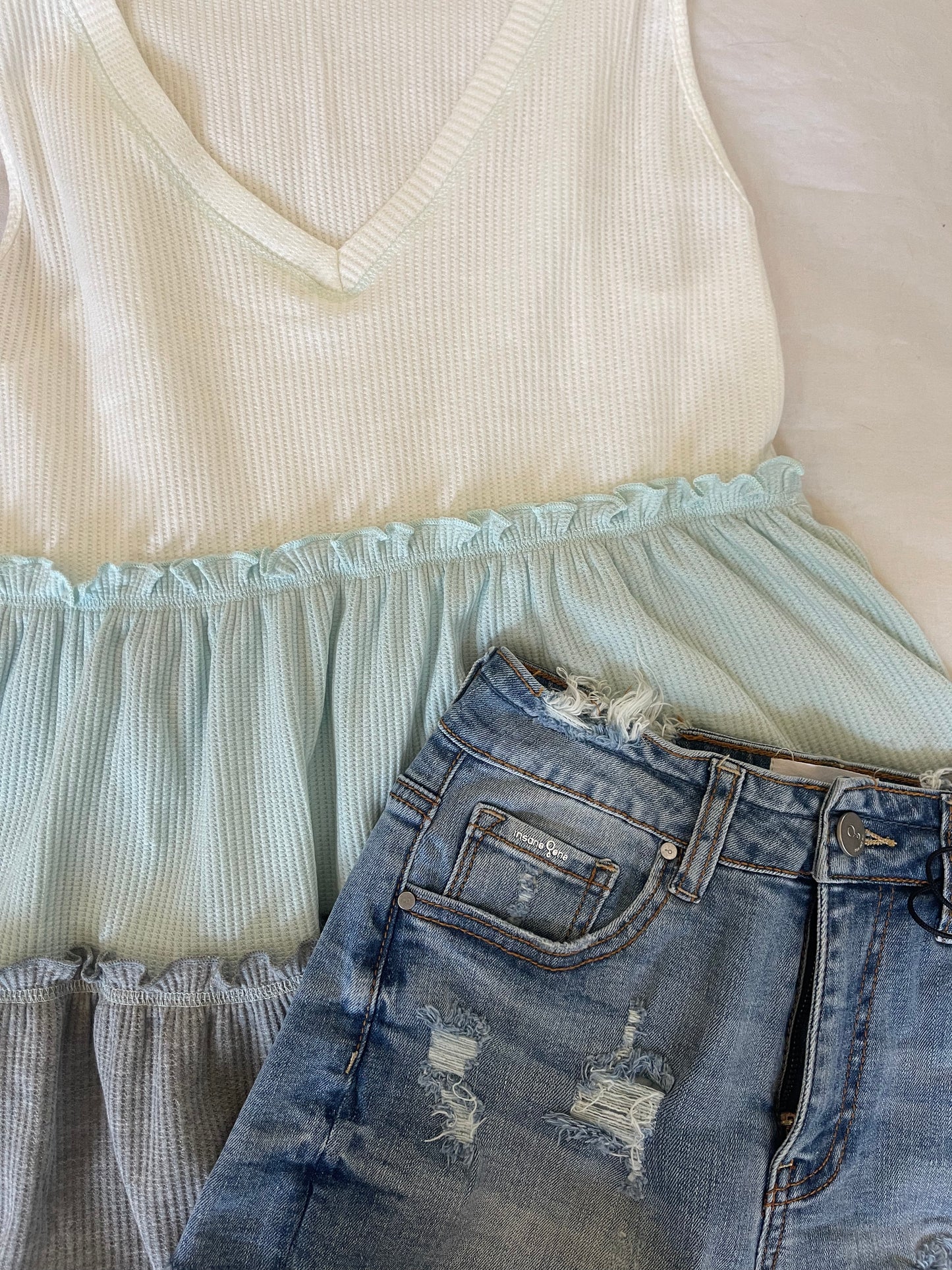 Mid-Rise Distressed Denim Shorts